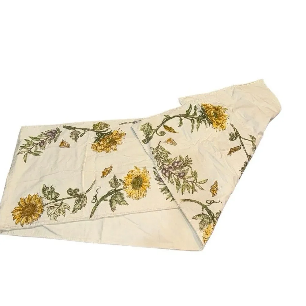 Pottery Barn Table Runner 17”x106” 100% Cotton Spring Yellow Sunflower Butterfly